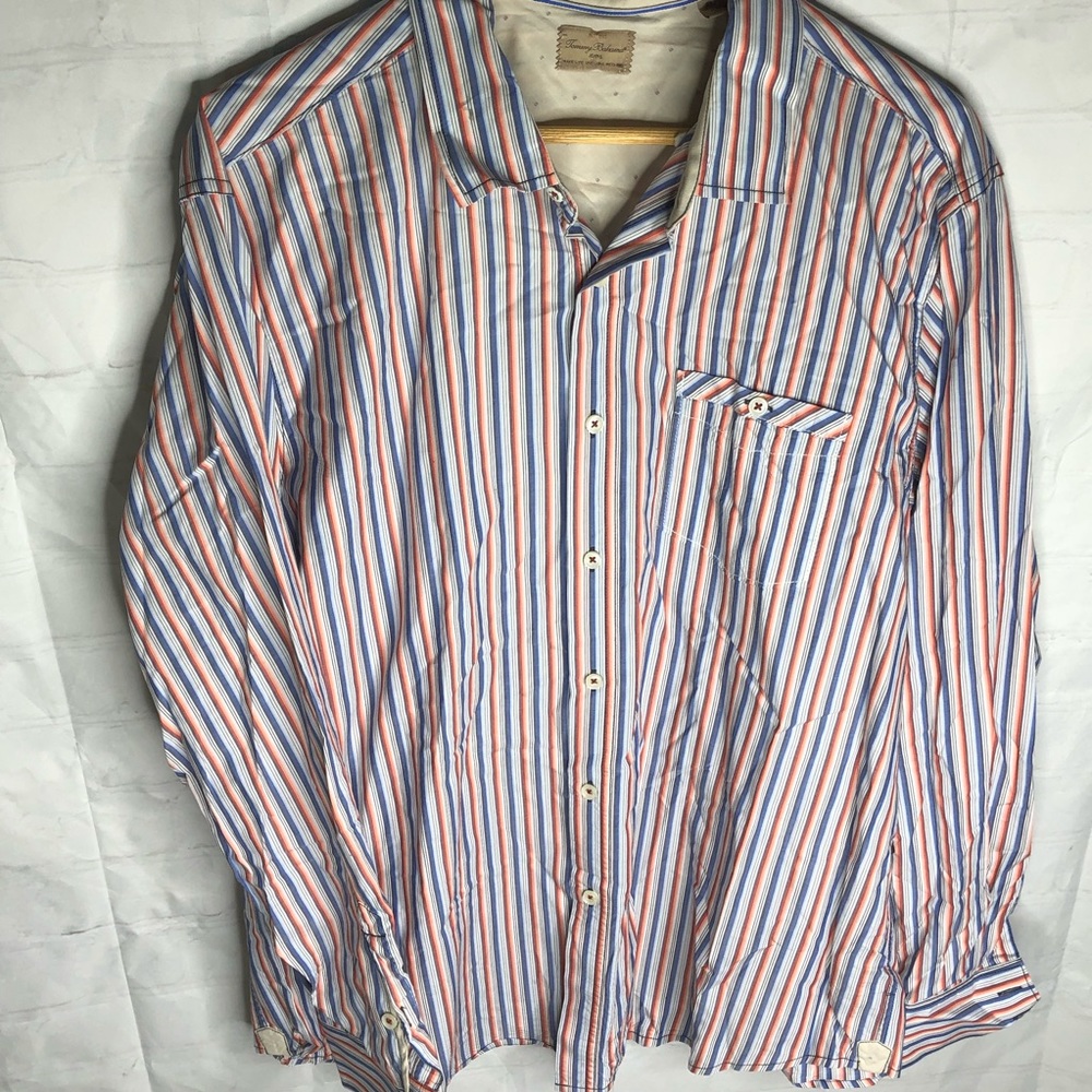 Tommy Bahama Mens Multicolor Striped Button Up Long Sleeve Shirt Size XL